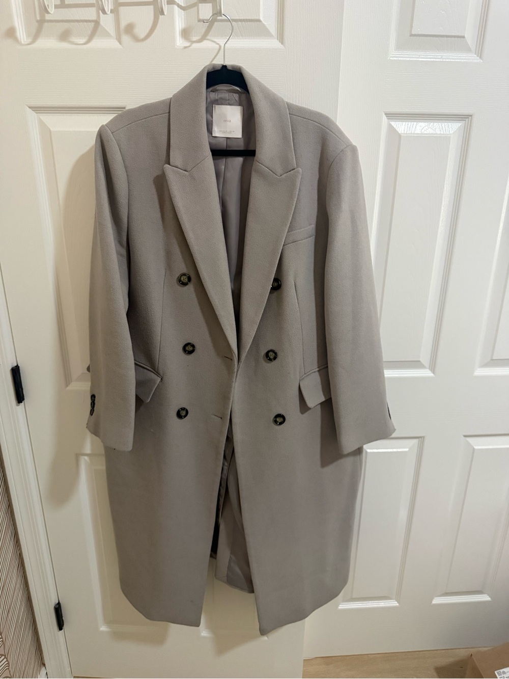 Mango Women’s Plus Size 2X Double-Breasted Pea Coat in Light Gray